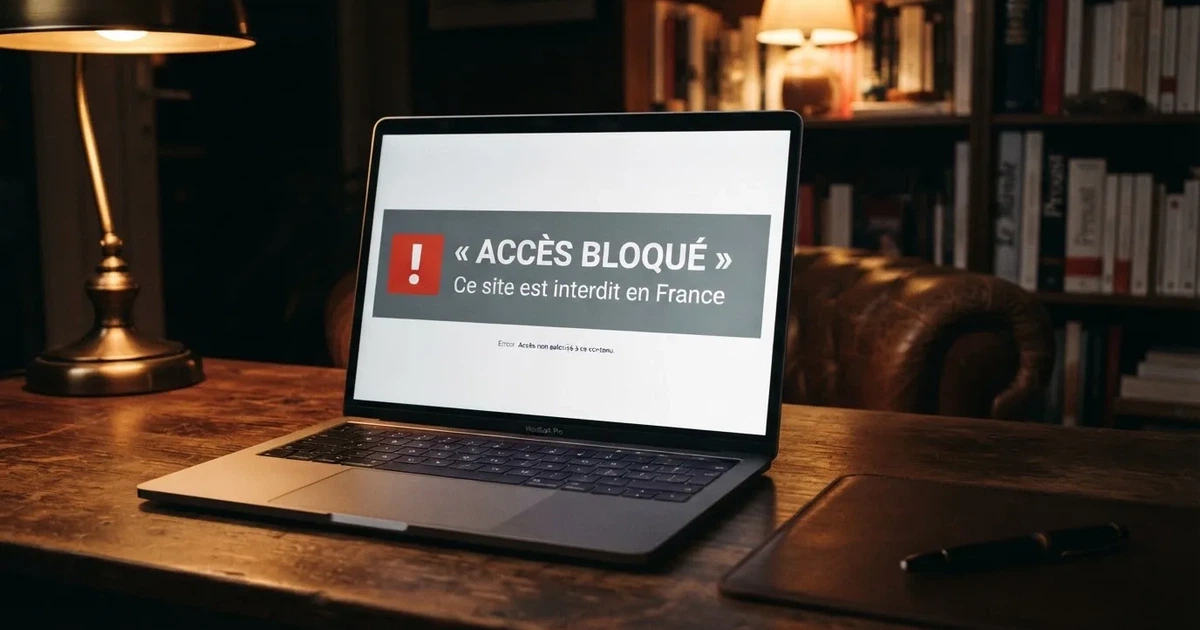 Bandeau d'avertissement d'accès bloqué affiché à la place d'un site de casino en ligne depuis la France