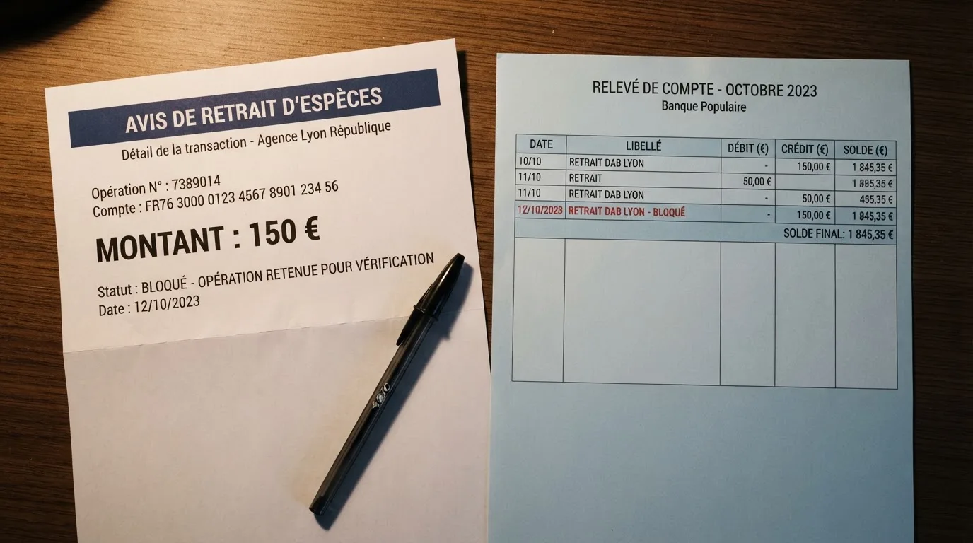 Document d'attestation de gain posé à côté d'un relevé bancaire sur un bureau