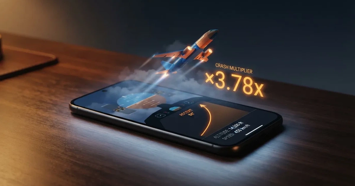 Un avion stylisé qui décolle sur l'écran d'un jeu de casino, un compteur de multiplicateur affiché en hausse à côté