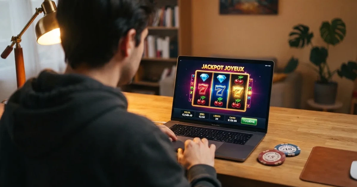 Écran d'ordinateur affichant un tableau comparatif de plateformes de casino en ligne acceptant le Bitcoin Cash, avec des pièces de cryptomonnaie posées à côté du clavier.