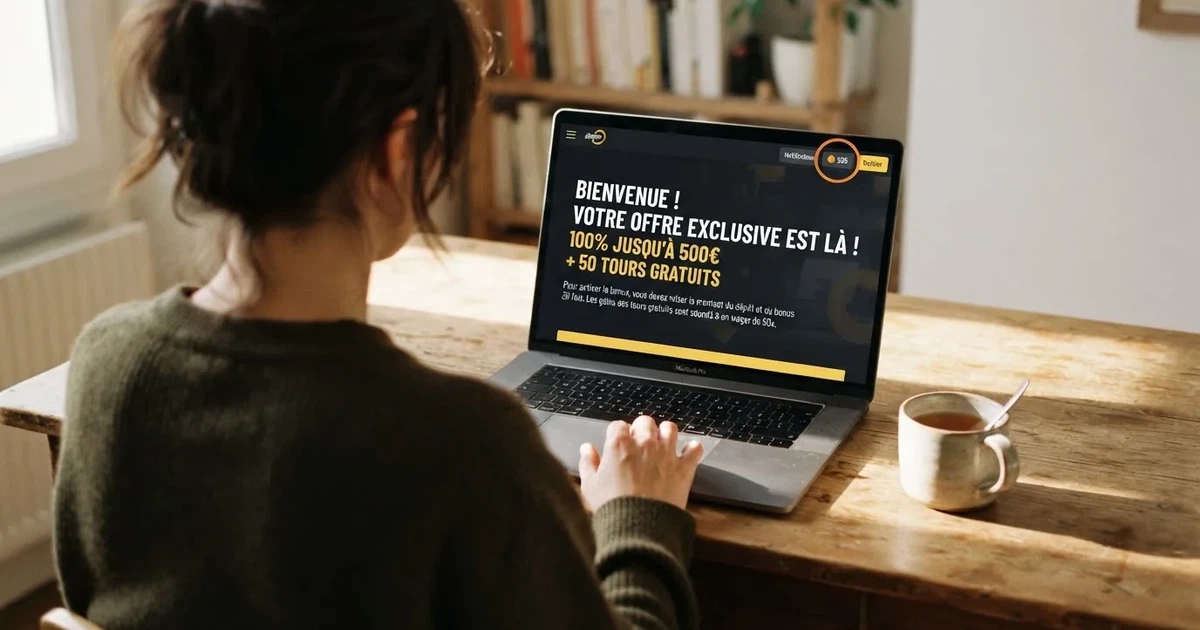 Écran d'un joueur consultant les conditions de mise d'une offre de bienvenue sur un ordinateur portable