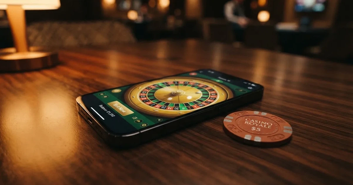 Pièces physiques et jeton numérique Cardano (ADA) posés à côté d'un écran affichant un casino en ligne