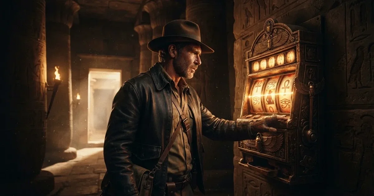 Rich Wilde, l'explorateur-archéologue, dans un temple égyptien sur les rouleaux de la machine à sous Book of Dead
