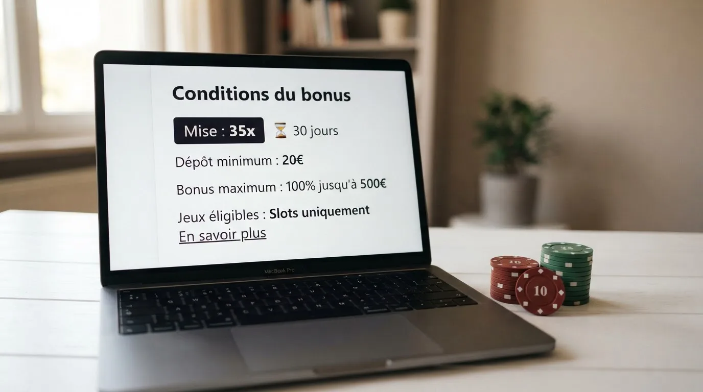 Capture d'ecran des conditions generales d'un bonus de bienvenue en ligne