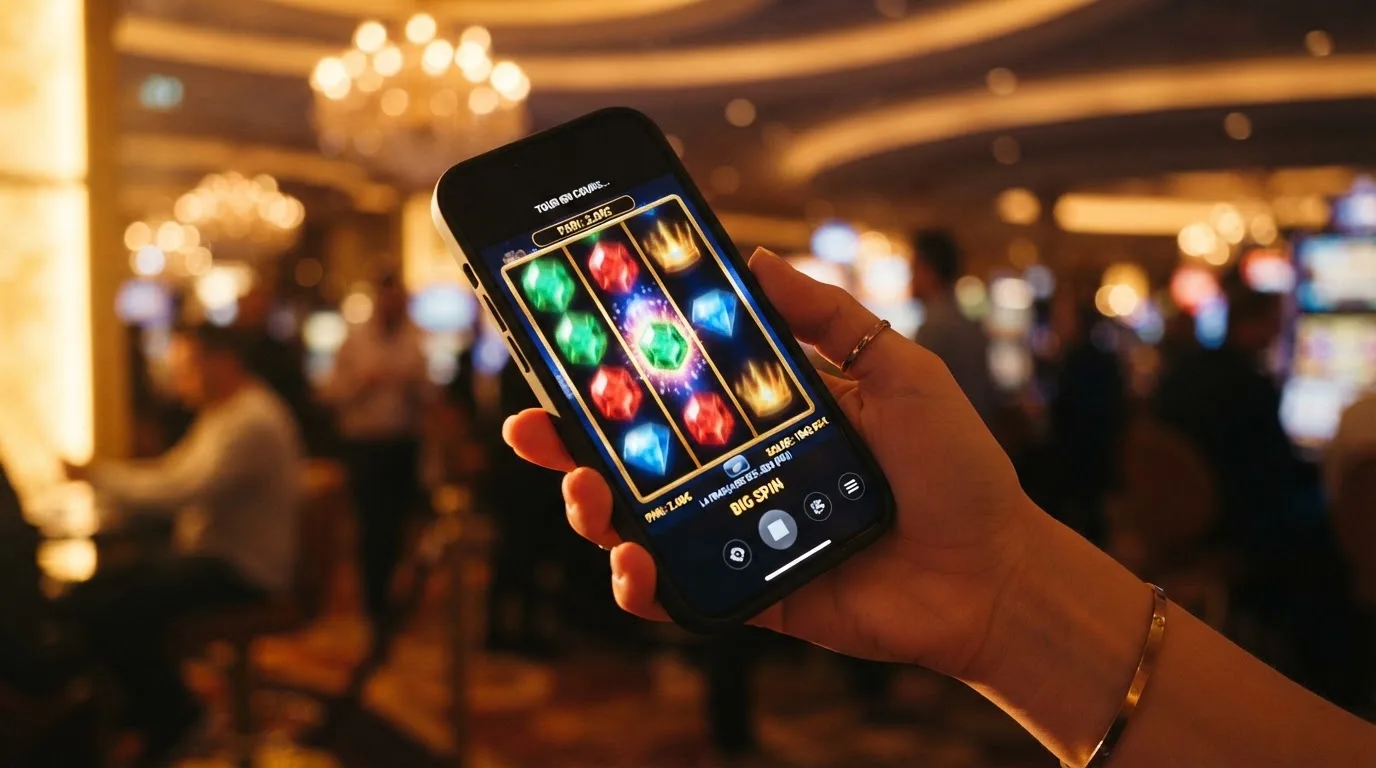 Rouleaux de machine à sous animés sur l'écran d'un casino en ligne, sans marque de casino visible