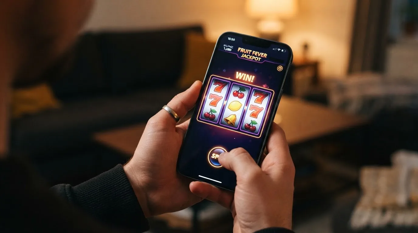 rouleaux d'une machine à sous en gros plan sur un écran de smartphone
